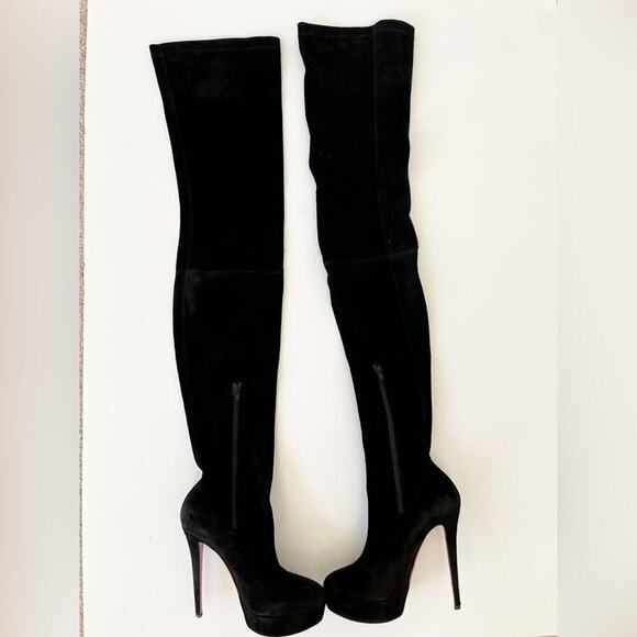 Christian Louboutin Black Suede leather Monica OTK thigh high boots EU 38.5 - Picture 4 of 15
